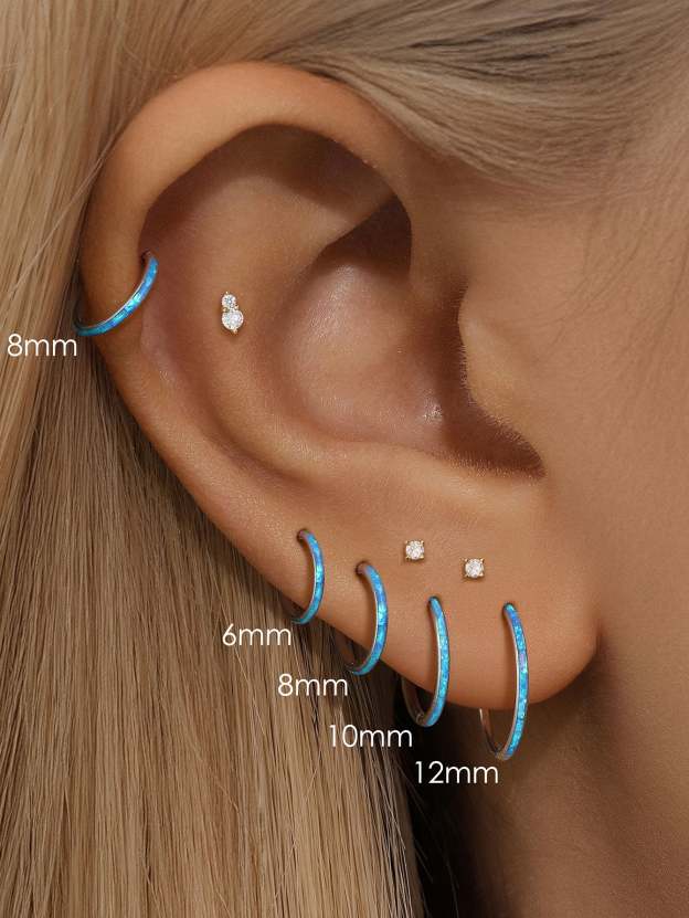 Titanium Waterproof Multiple Sizes 5A CZ Blue Opal Cartilage Hoop 16g-Olarajewelry