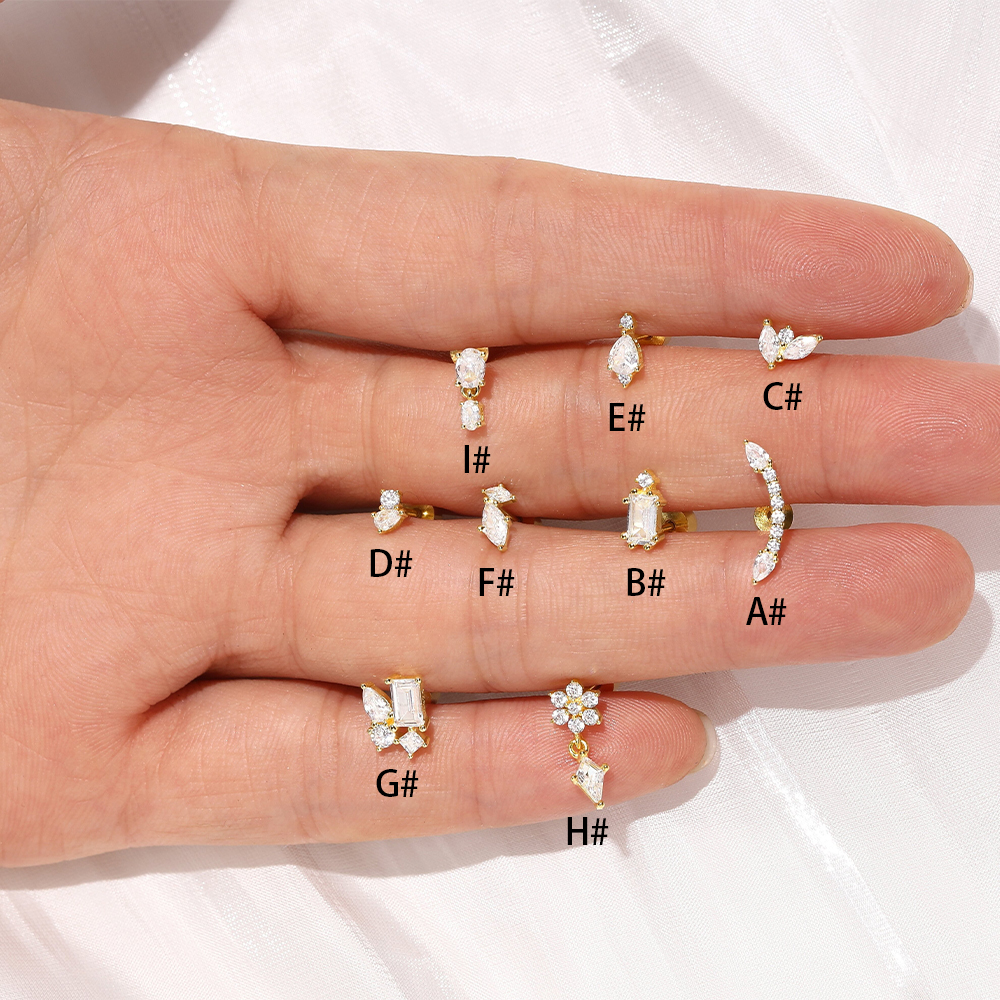 S925 Square Horse Eye Zircon Flower Leaf Splicing Studs Earring Series-Olarajewelry