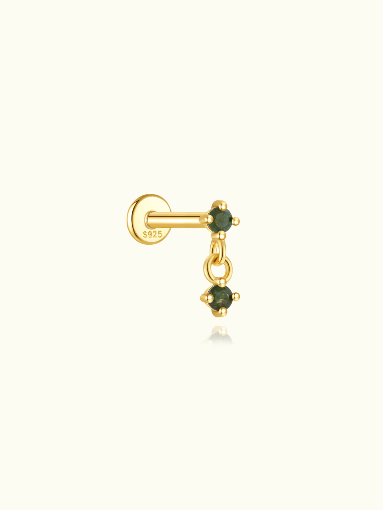S925 Moss Agate Pendant Ear Flatback Stud