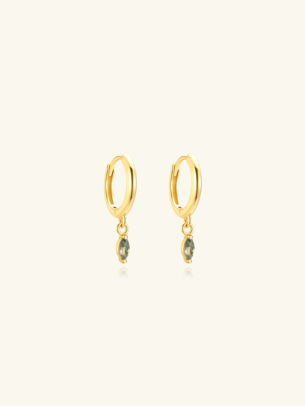 S925 Moss Agate Marquise Drop Earrings