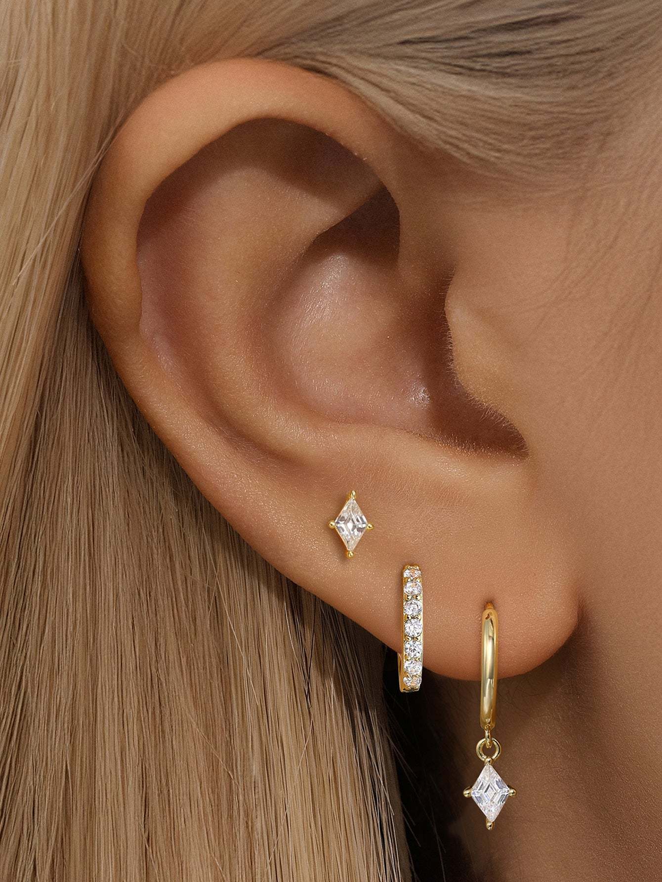 Quadrilateral Pendant Zirconia 3-Piece Earrings-Olarajewelry