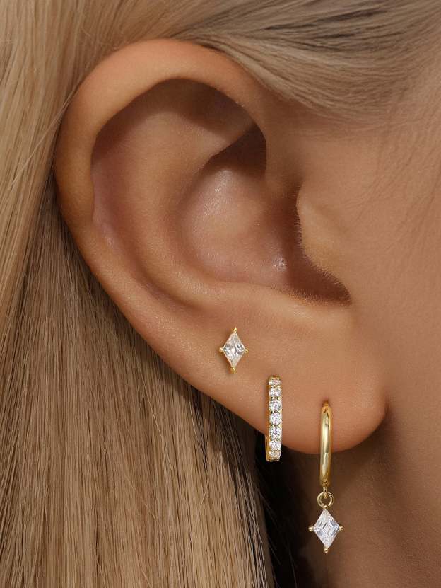Quadrilateral Pendant Zirconia 3-Piece Earrings-Olarajewelry
