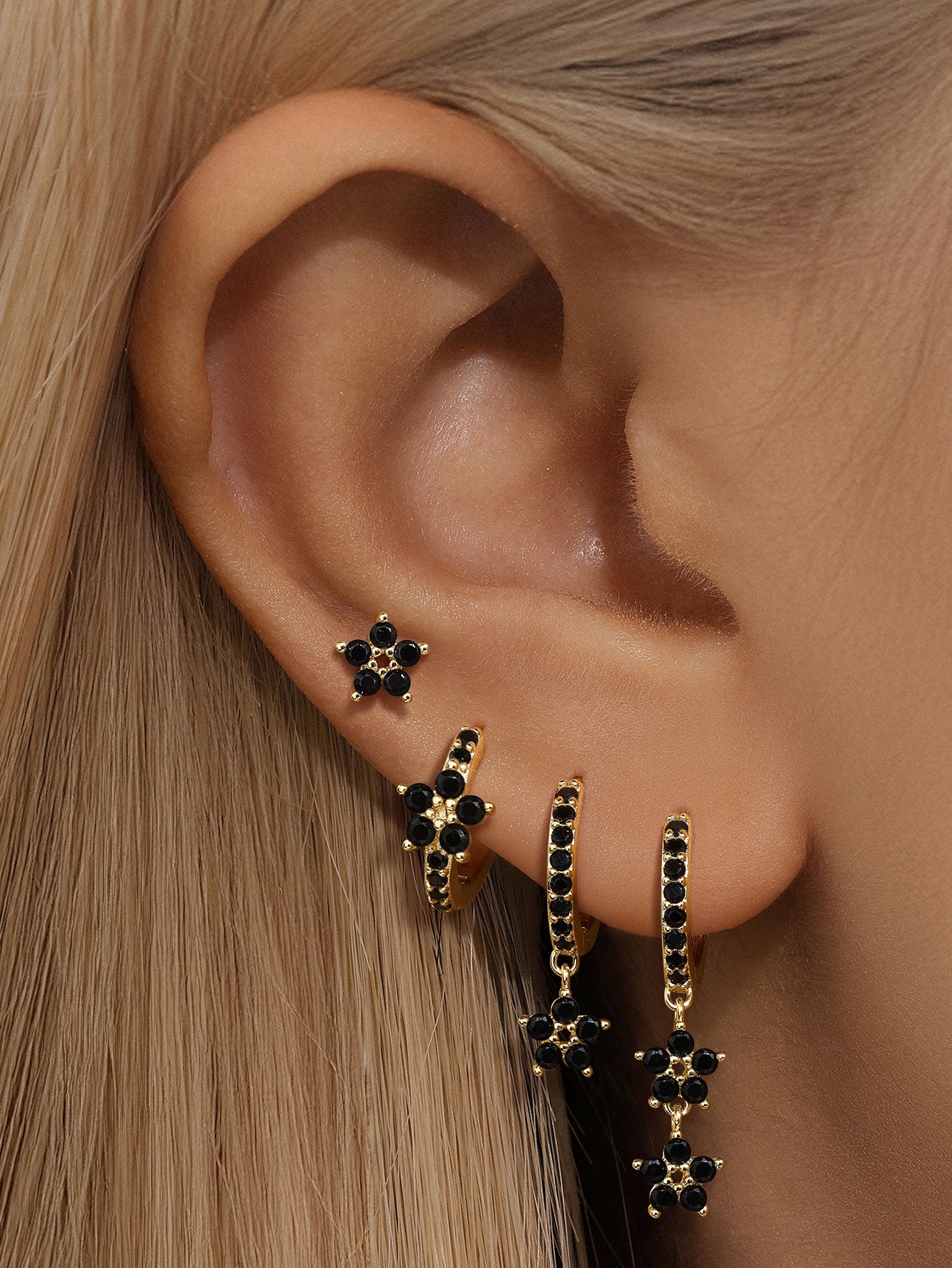 S925 Black Zirconia Flower Fashion Elegant  Studs Hoops Earring-Olarajewelry