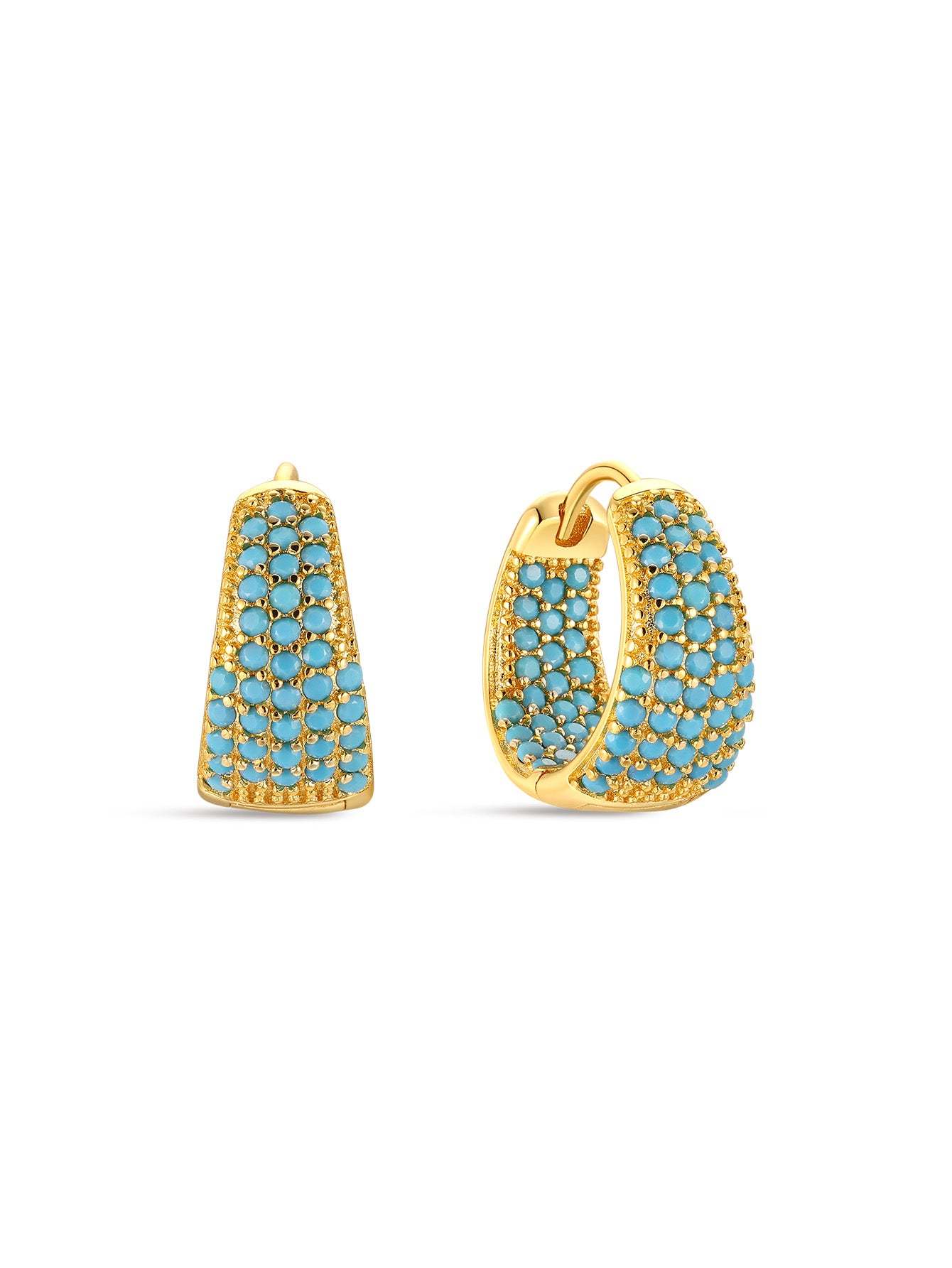 Wide Rimmed Pave Turquoise Huggies Earrings-Olarajewelry