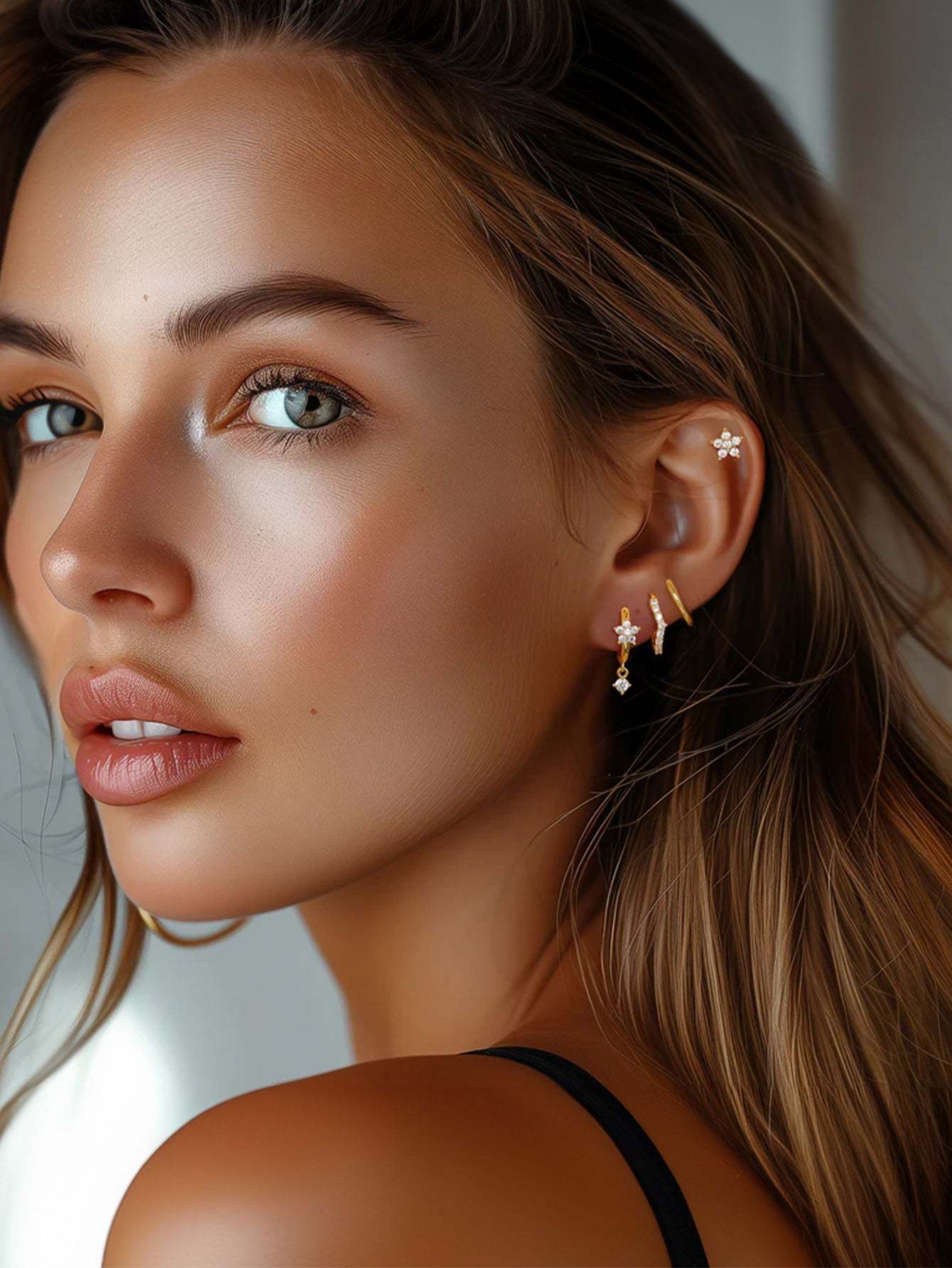 S925 Flower Zirconia Earrings Set-Olarajewelry