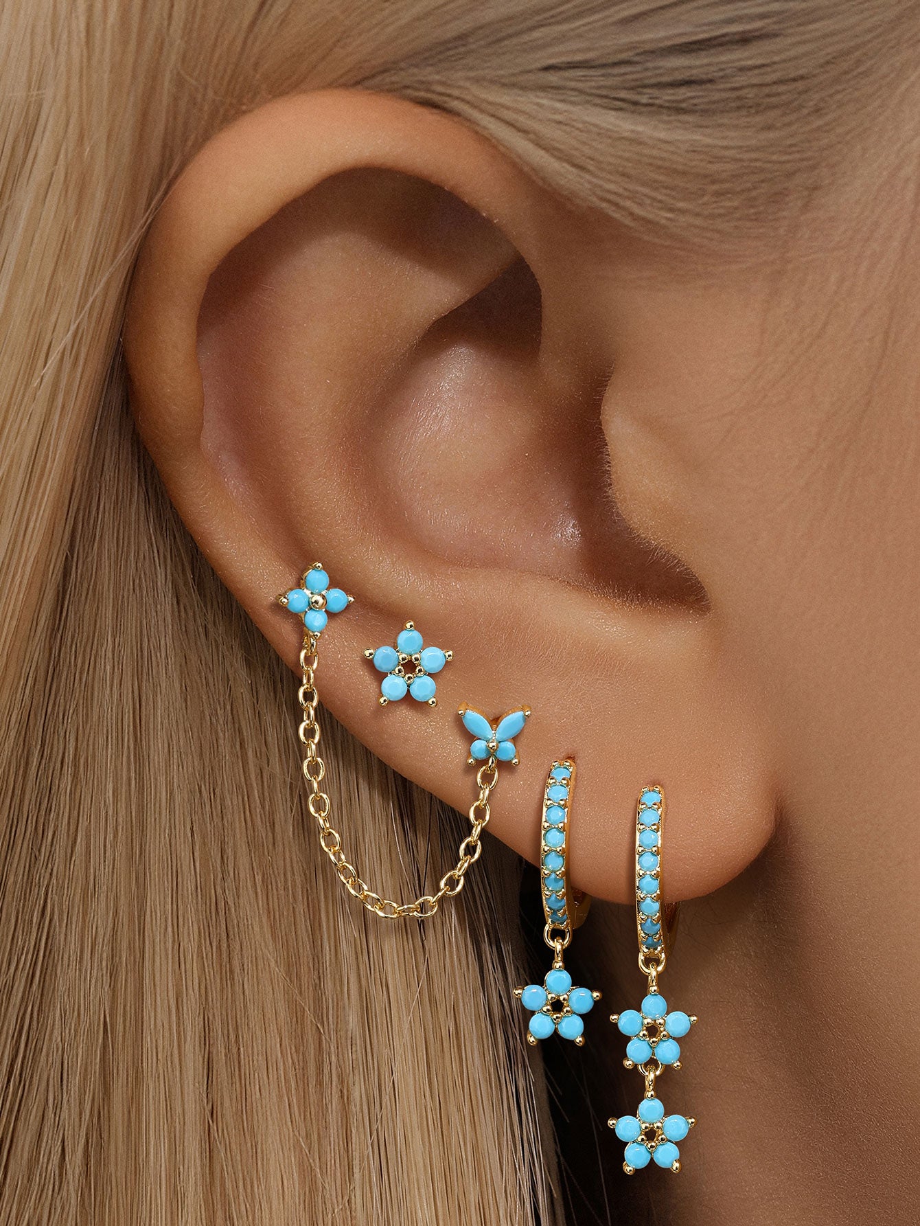 Turquoise Flower Butterfly Fashion Elegant S925 Earring-Olarajewelry