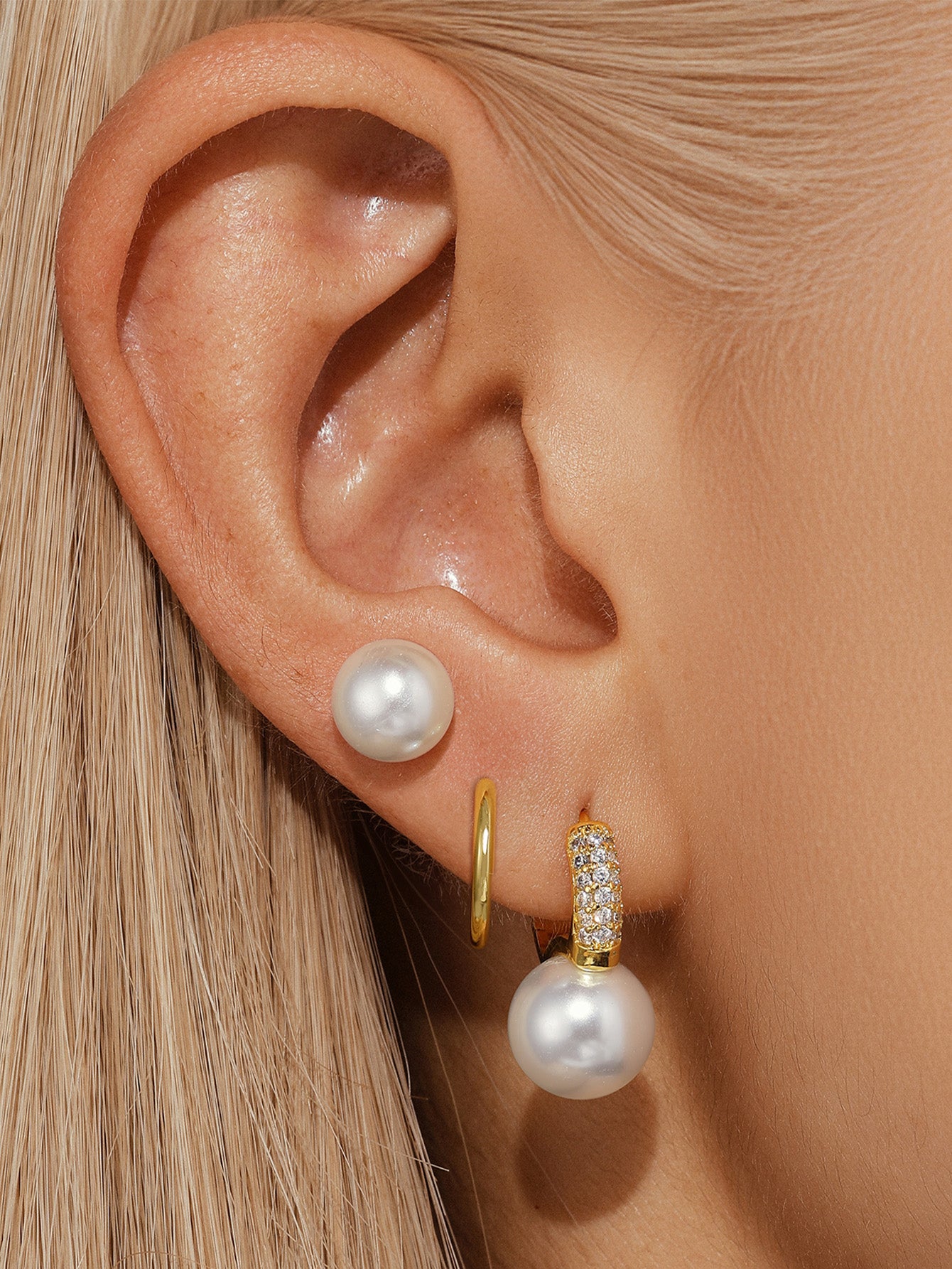 Olara Luxurious Pave Pearl Hoop Earrings Set-Olarajewelry