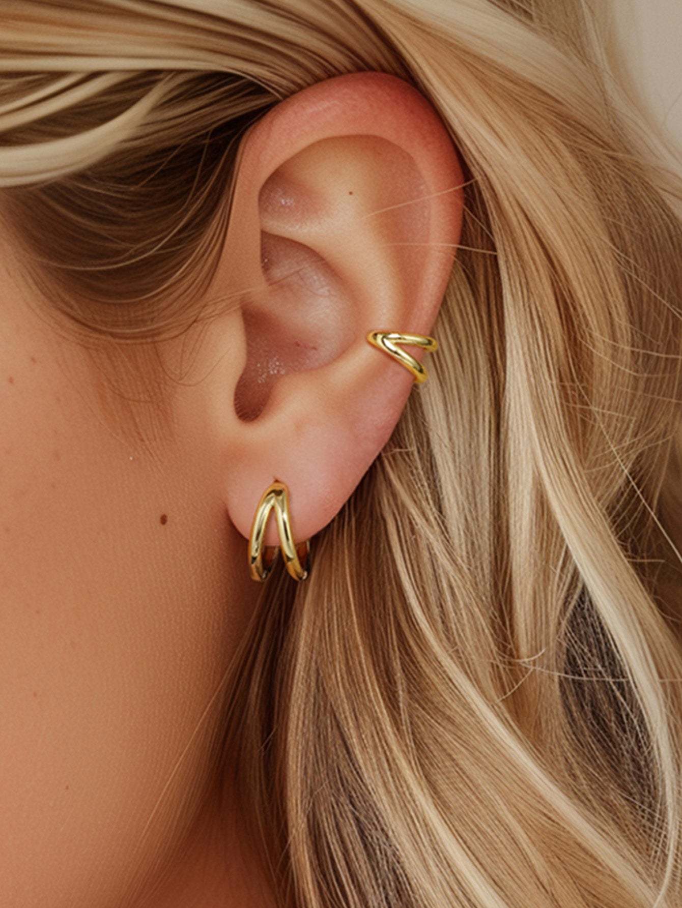 Olara Personalized double-layer smooth hoop earrings set-Olarajewelry
