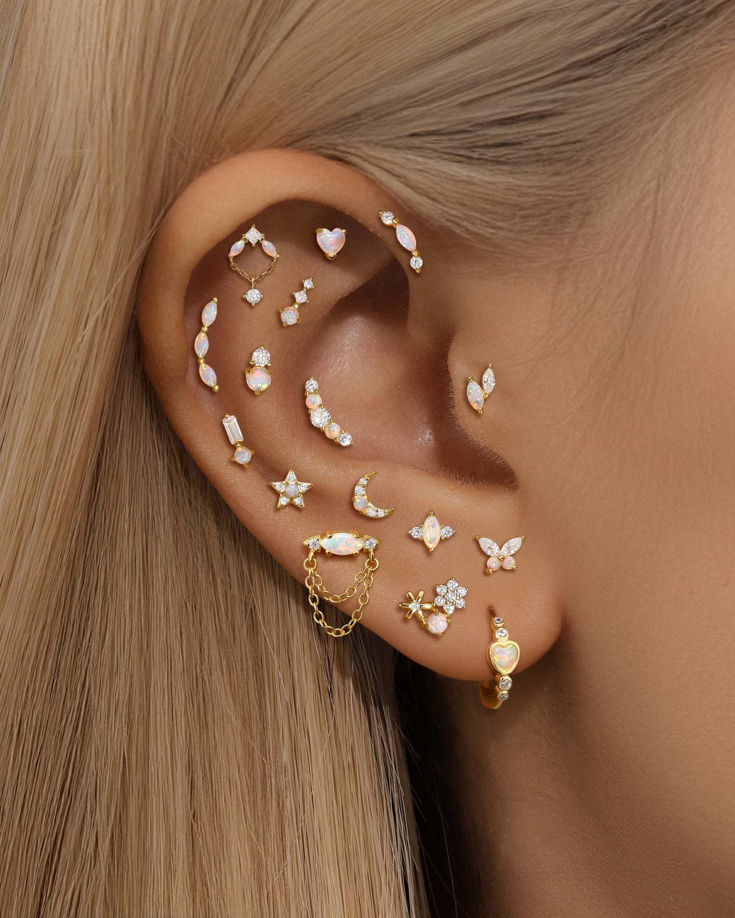S925 Moon Sweet Opal Ear Piercing Stud-Olarajewelry