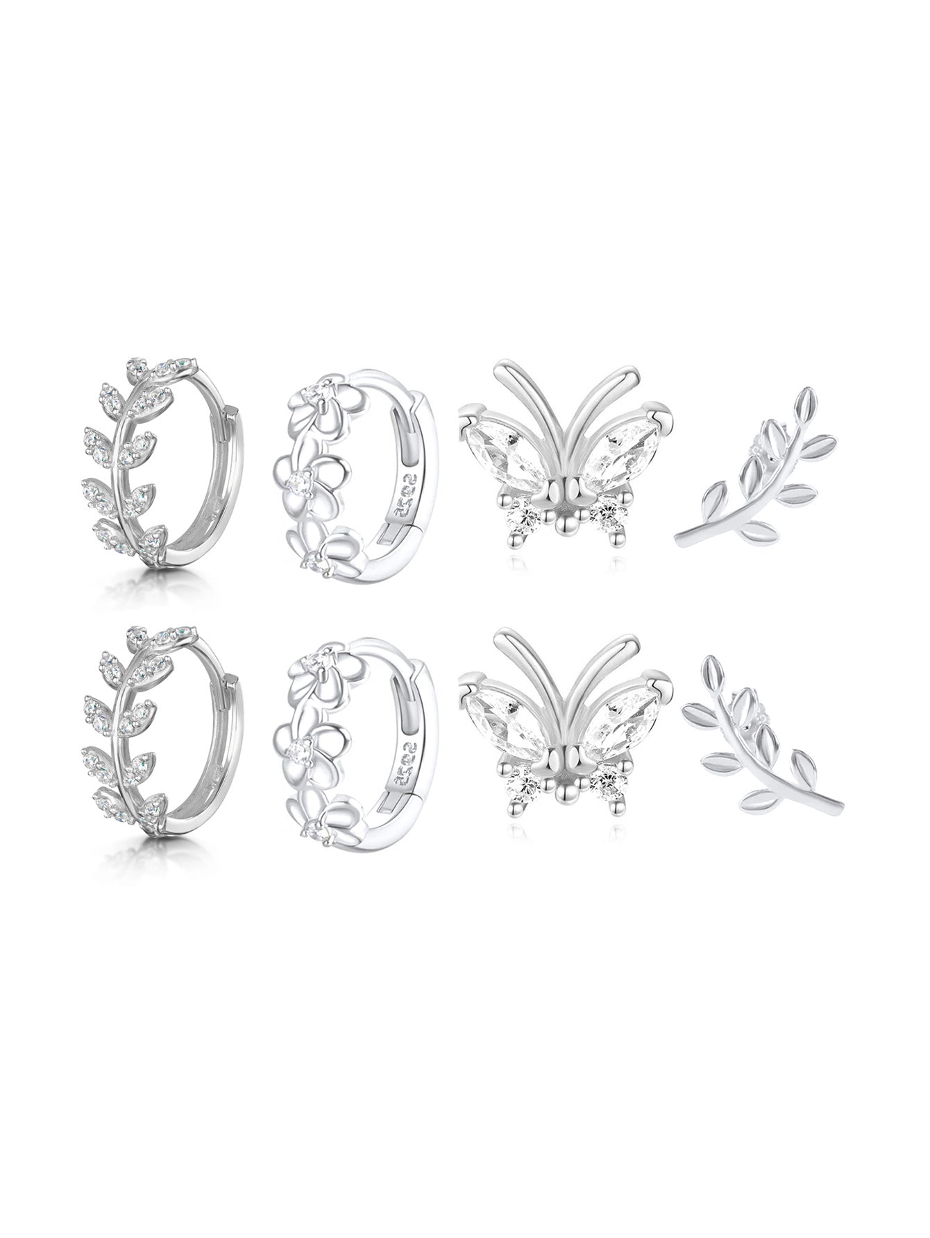 S925 Butterfly Leaf Zircon Earring Set-Olarajewelry