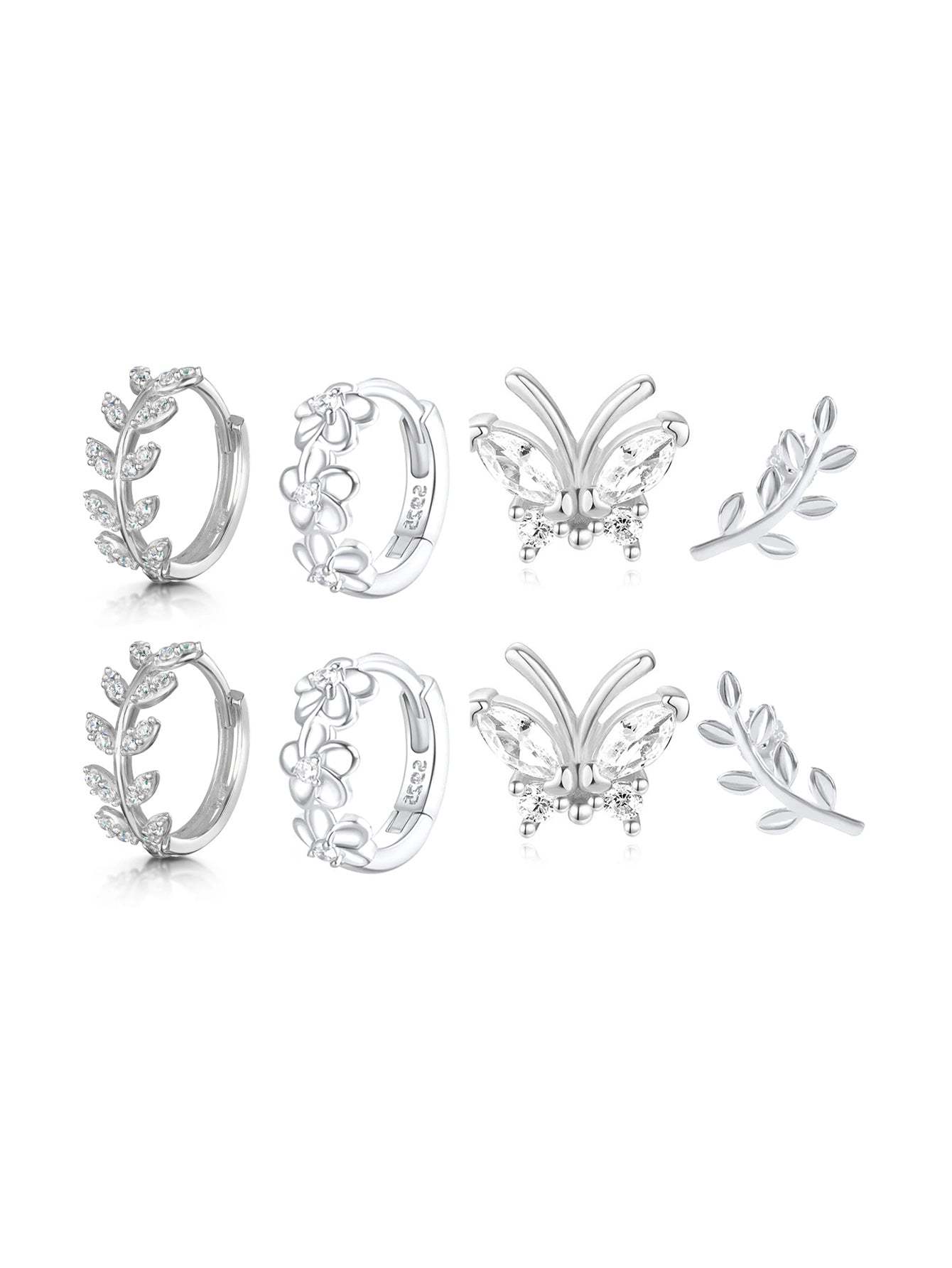 S925 Butterfly Leaf Zircon Earring Set-Olarajewelry