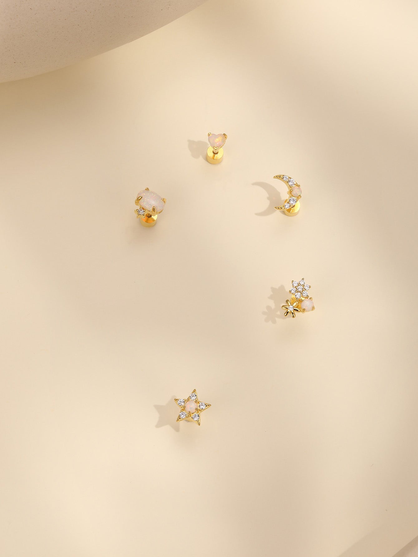 S925 Star and Moon Opal Stud Earring Series-Olarajewelry