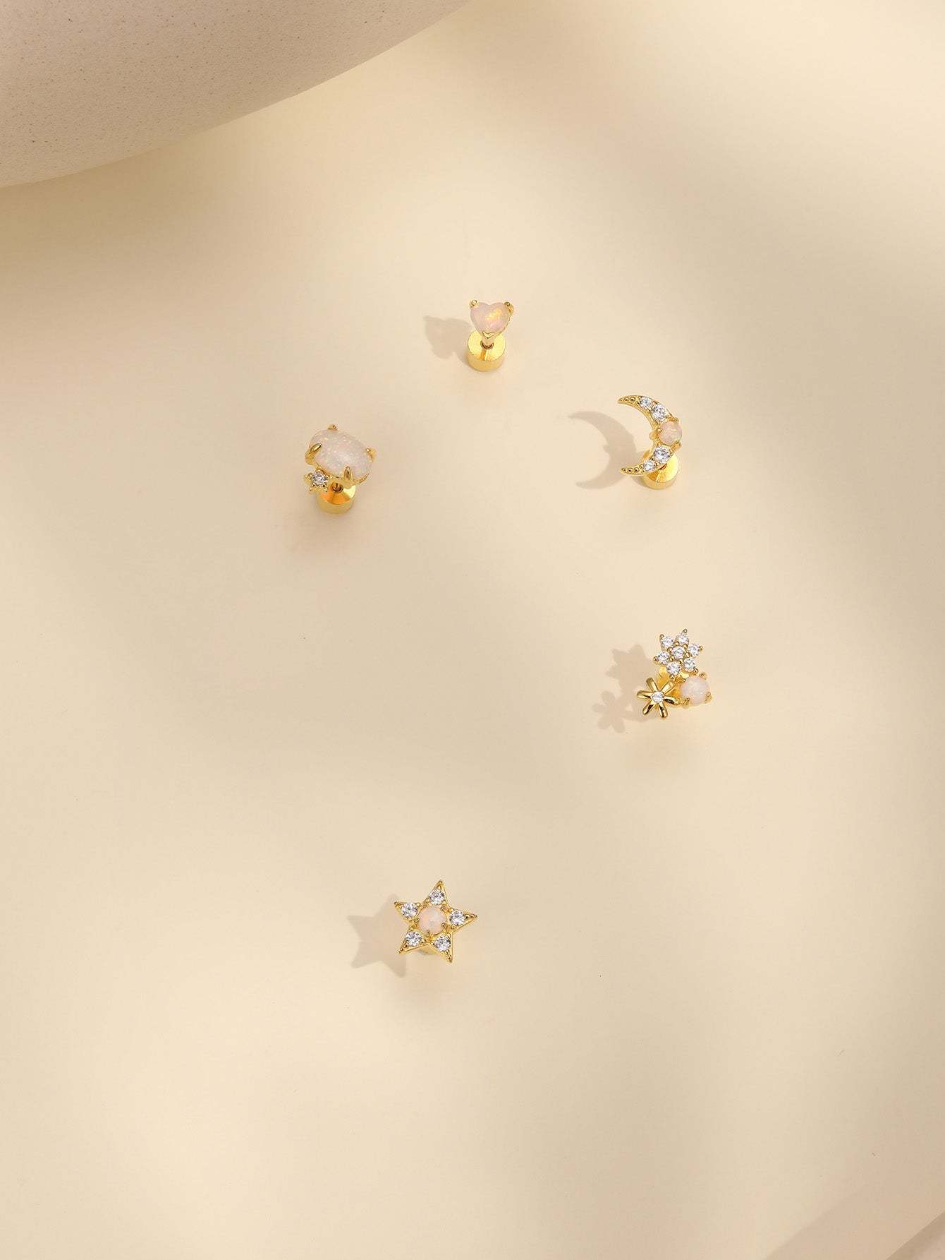 S925 Star and Moon Opal Stud Earring Series-Olarajewelry