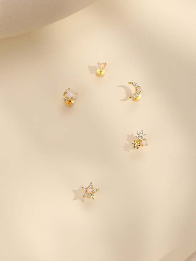 S925 Star and Moon Opal Stud Earring Series-Olarajewelry