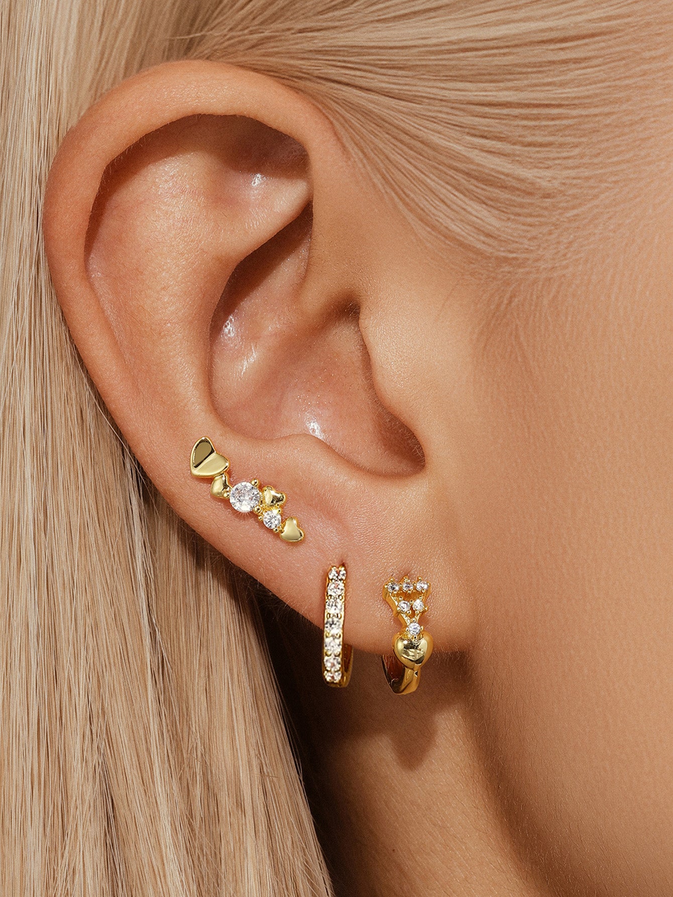 Olara Heart Pave Earrings Set-Olarajewelry