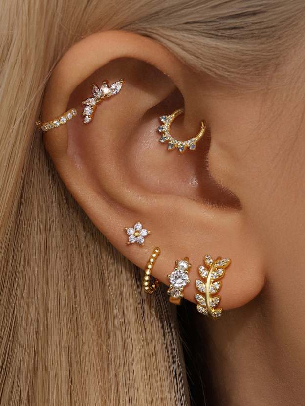 S925 Leaf Zircon Cartilage Lobe-Olarajewelry