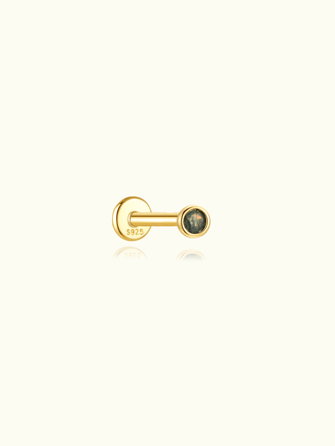 S925 Moss Agate Basic Round Flatback Stud