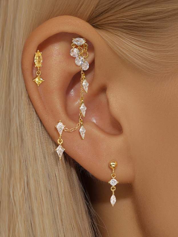 S925 Marquise Zircon Pendant Chain Hoop Charm-Olarajewelry