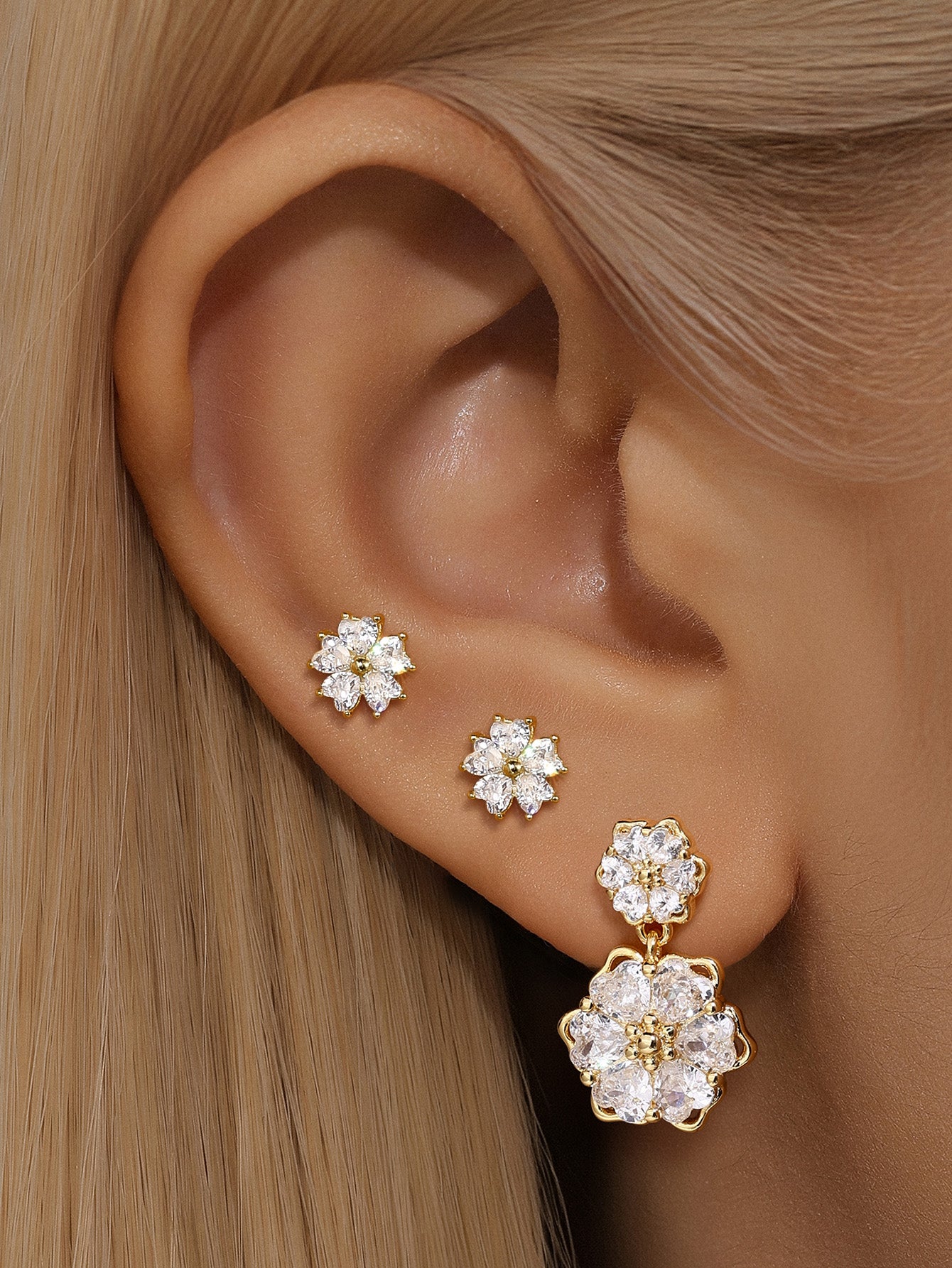 Spliced Floral Love Zircon Earrings-Olarajewelry