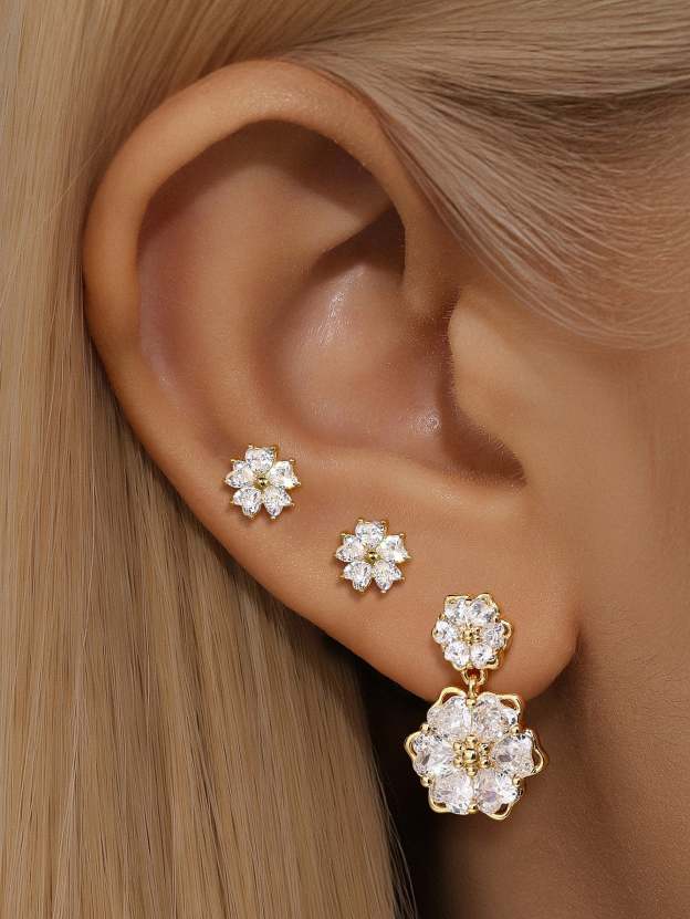 Spliced Floral Love Zircon Earrings-Olarajewelry