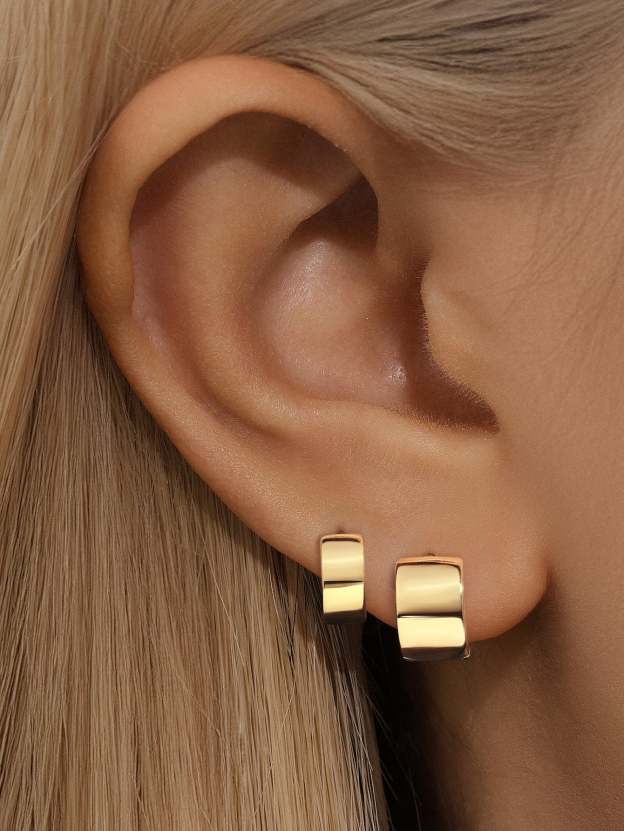 S925 Wide Tunnel Huggies Earrings-Olarajewelry