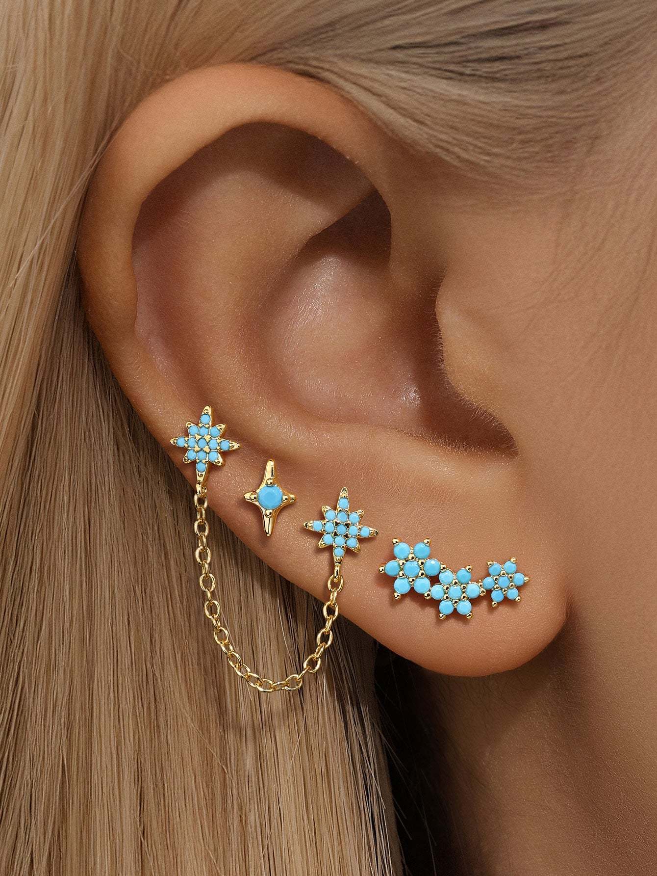 S925 Turquoise Star Fashion Studs Hoops Earrings-Olarajewelry