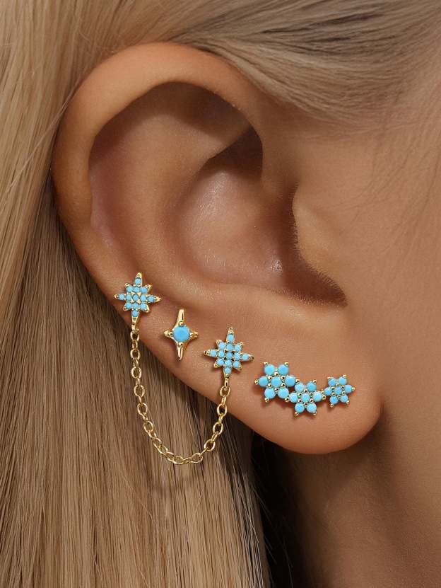 S925 Turquoise Star Fashion Studs Hoops Earrings-Olarajewelry