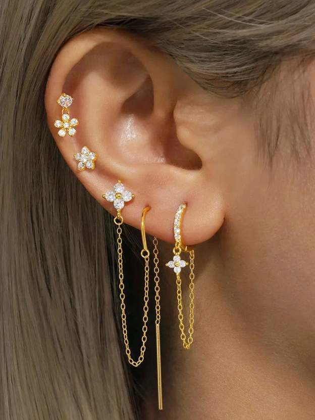 S925 4 Piece Chain Zircon Stud Hoop Earring Set Series-Olarajewelry