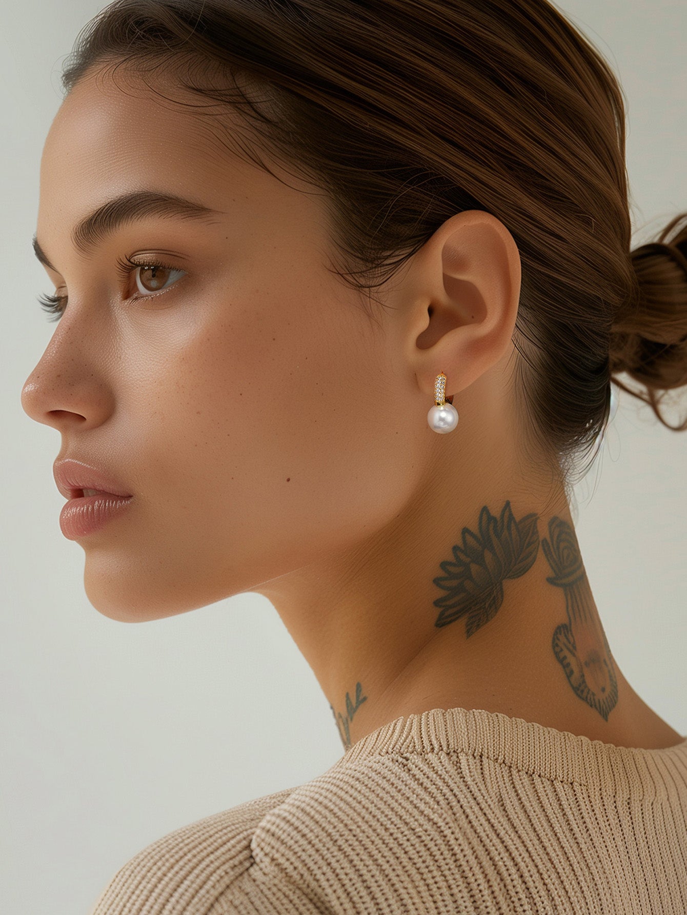 Olara Luxurious Pave Pearl Hoop Earrings Set-Olarajewelry