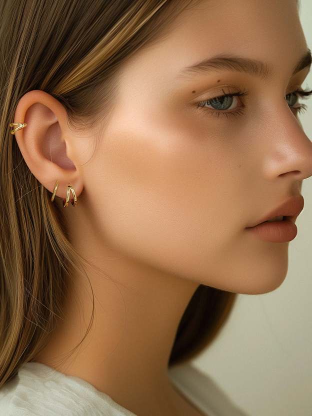 Olara Personalized double-layer smooth hoop earrings set-Olarajewelry