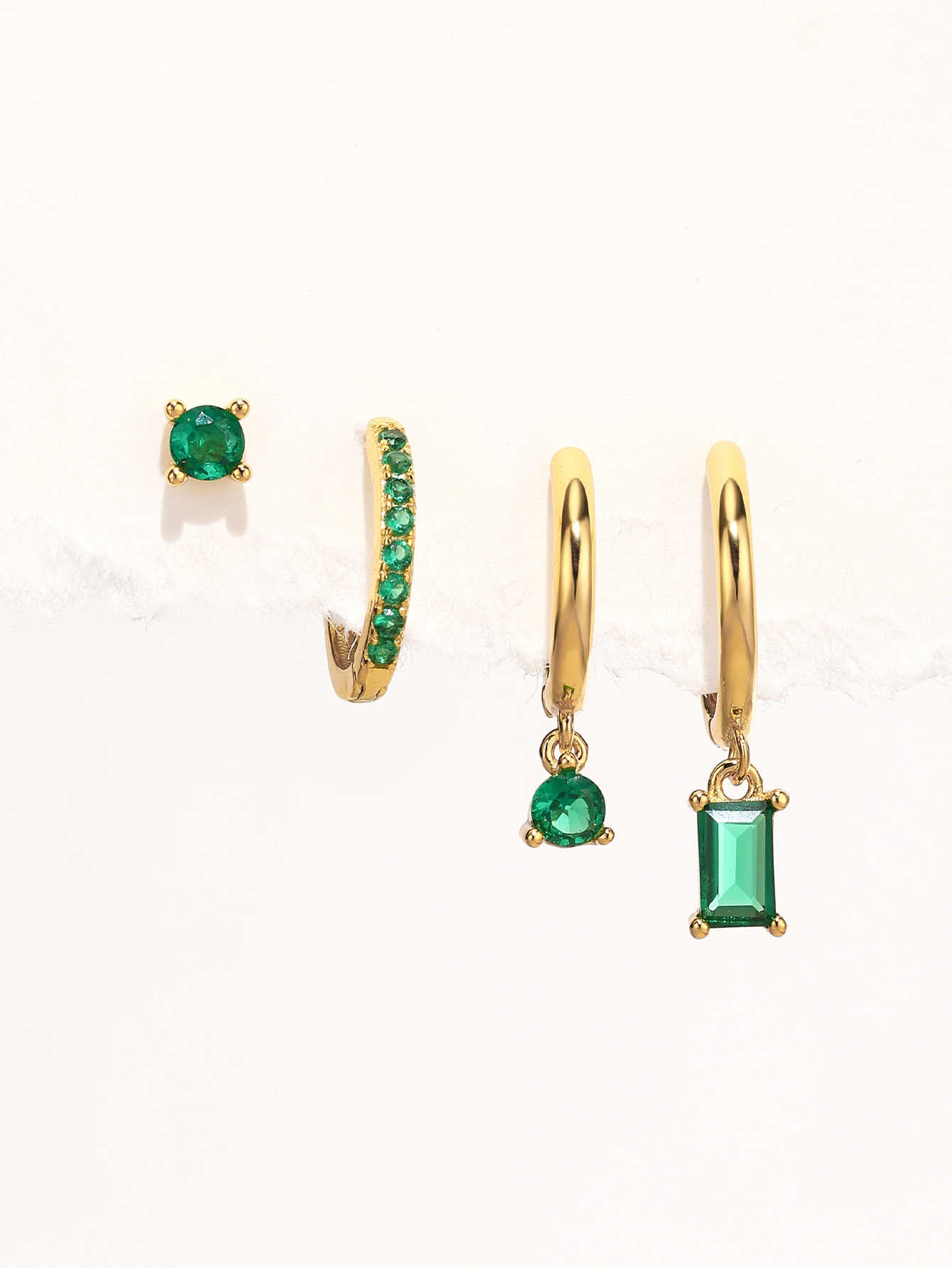 S925 Green Square ＆ Round Drop Earring Set-Olarajewelry