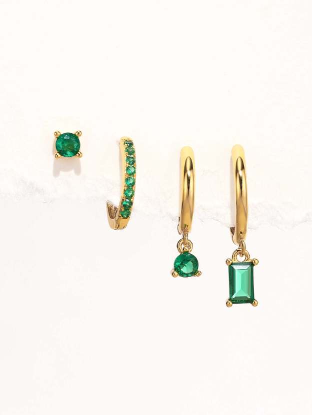 S925 Green Square ＆ Round Drop Earring Set-Olarajewelry