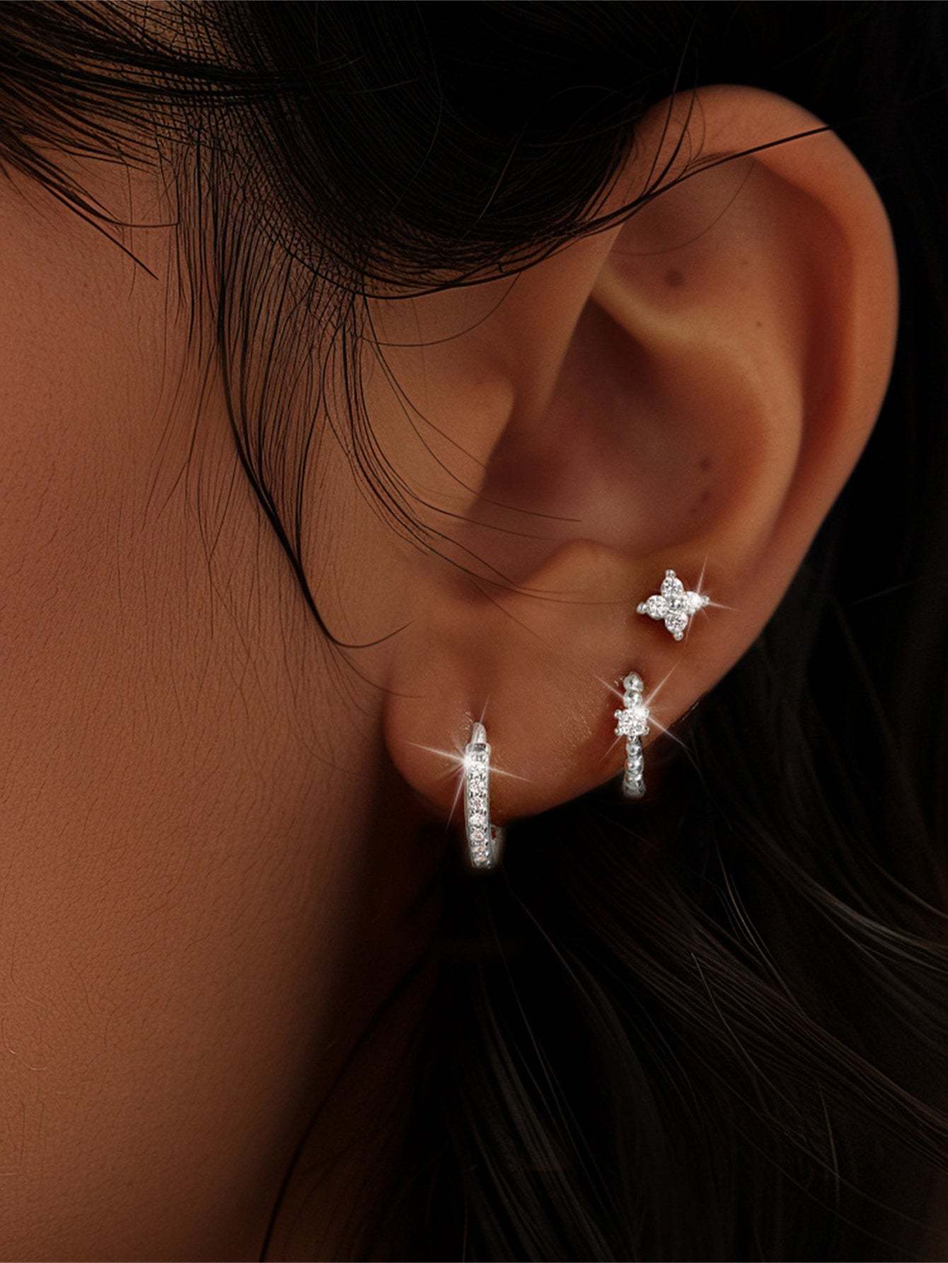 S925 Flower Pave Zircon Wedding Earring Set-Olarajewelry