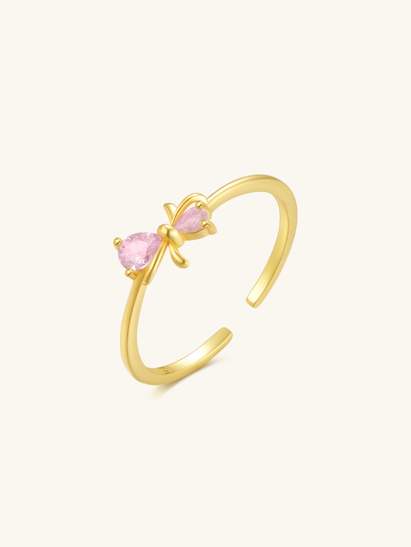 S925 Bowknot Pink Zircon Girls Elegant Open Adjustable Ring-Olarajewelry