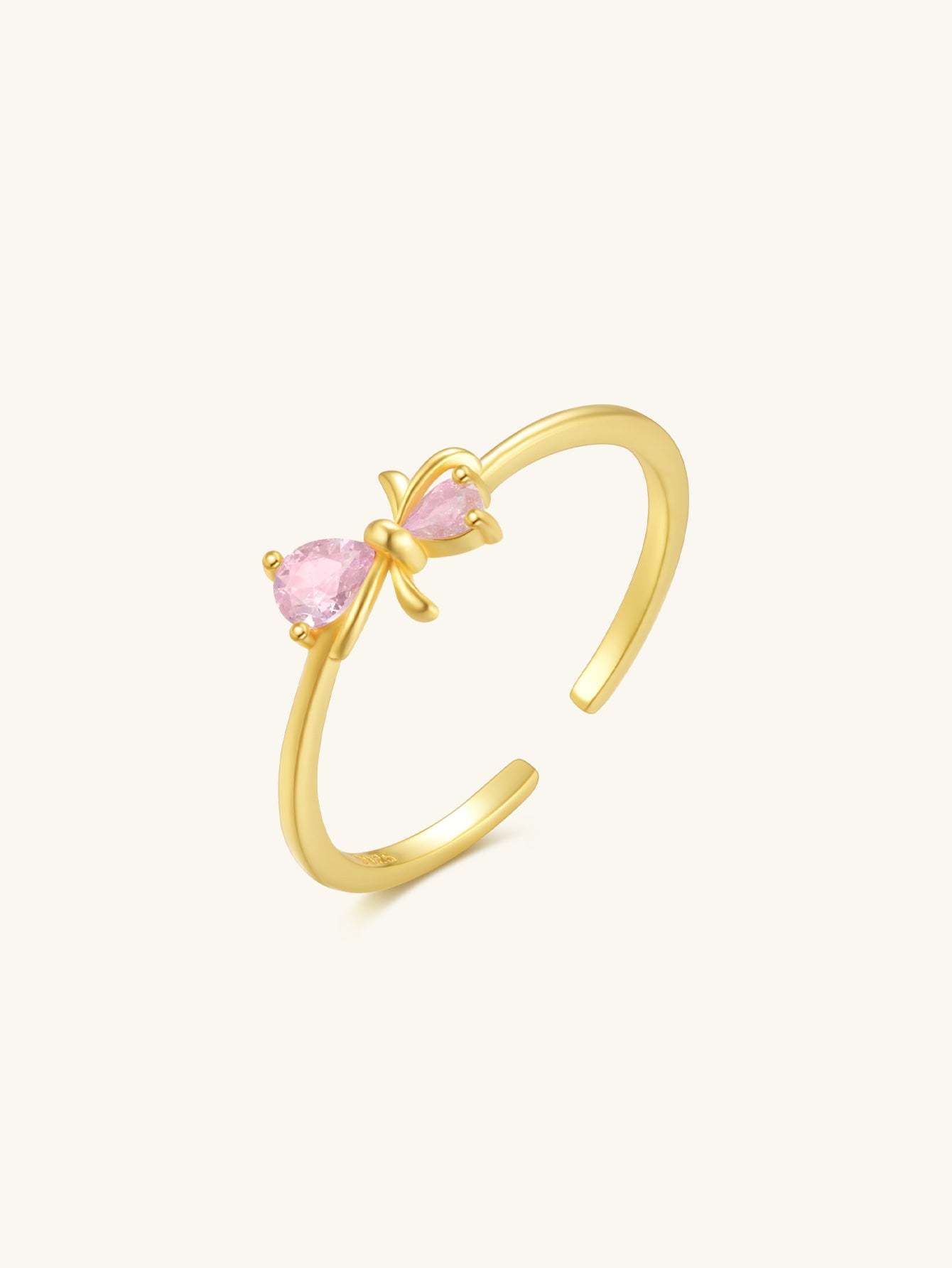 S925 Bowknot Pink Zircon Girls Elegant Open Adjustable Ring-Olarajewelry