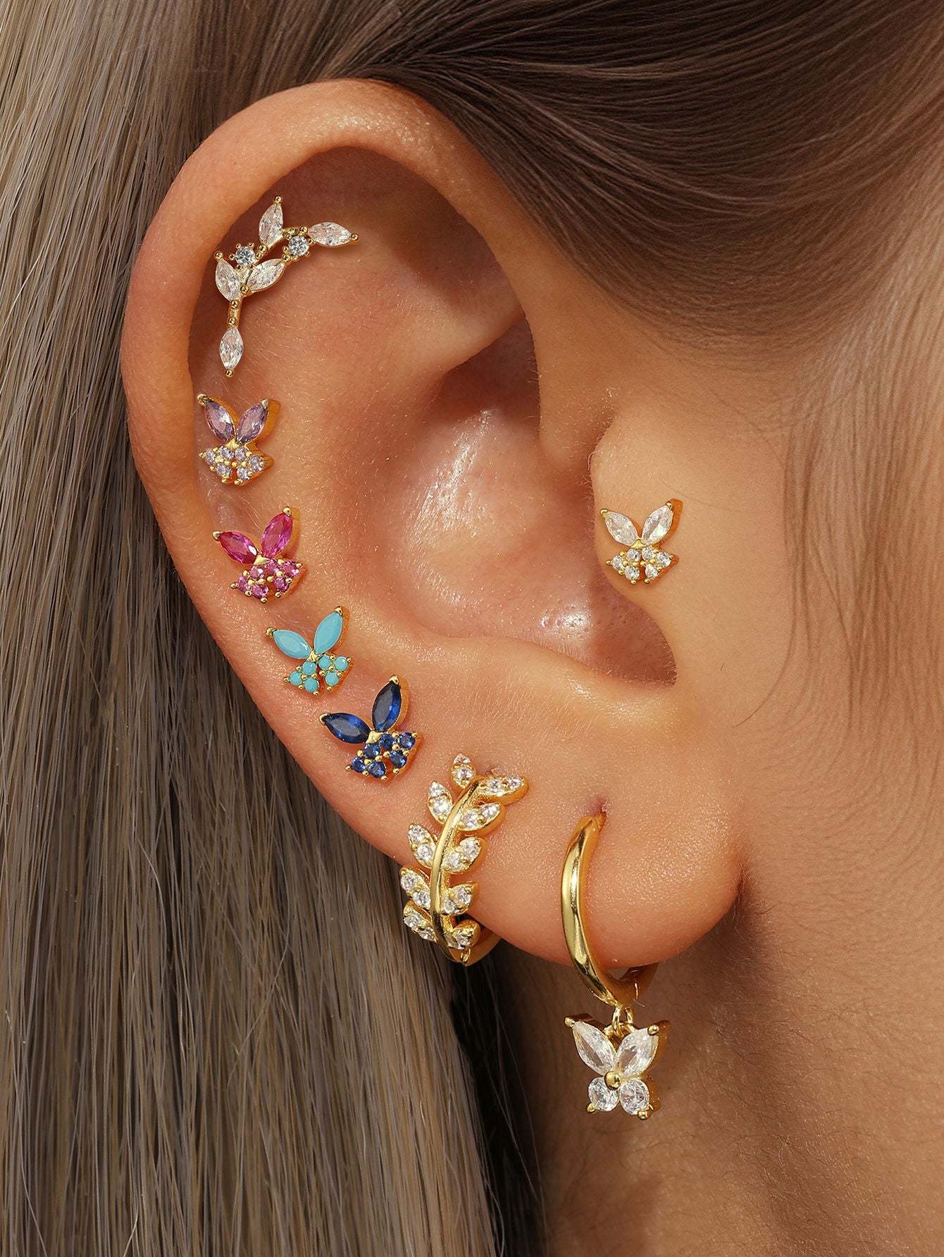 S925 Colorful Butterfly Leaf Earrings Series-Olarajewelry