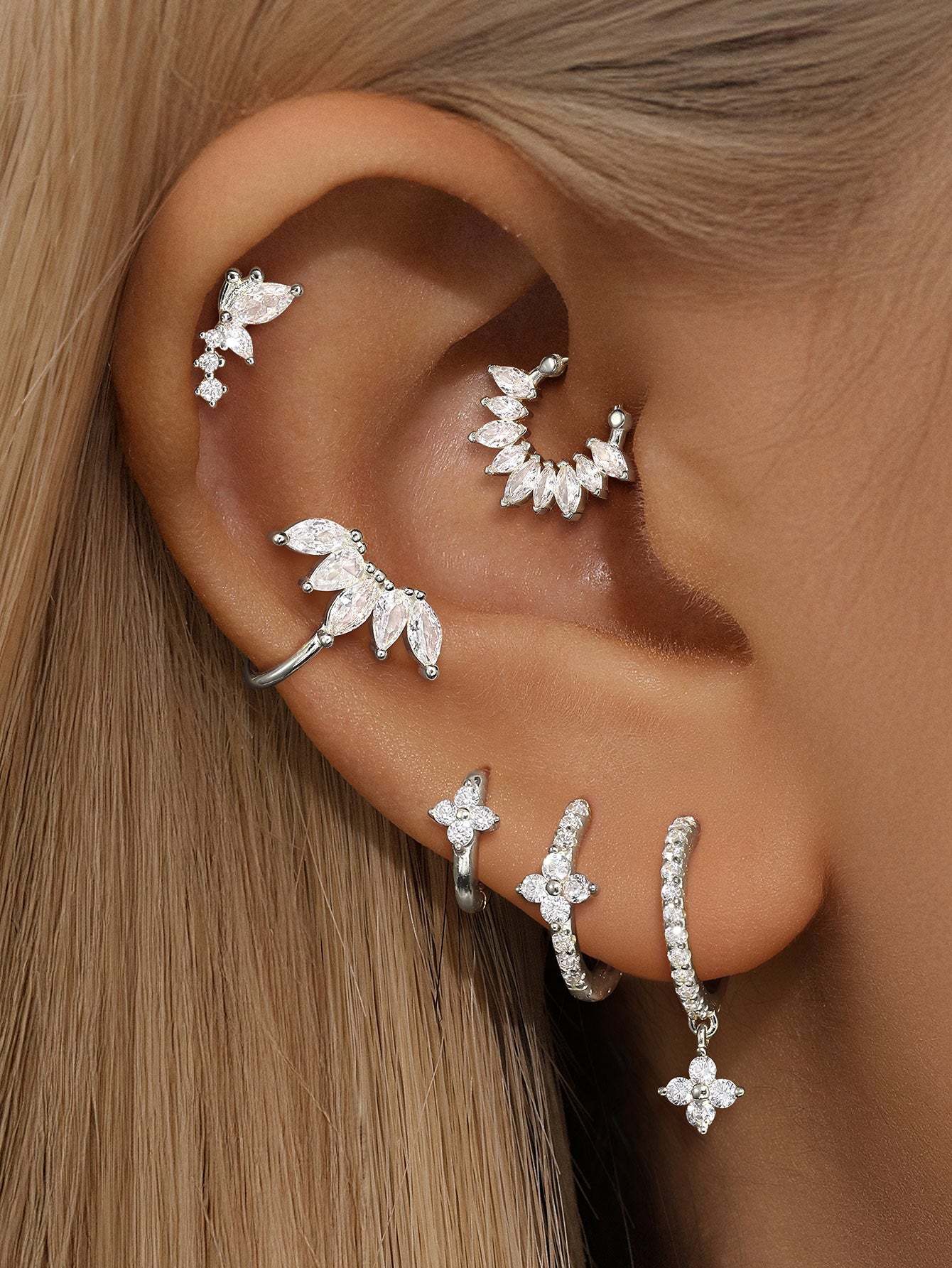 S925 Flower Pave Zircon Earring Series-Olarajewelry