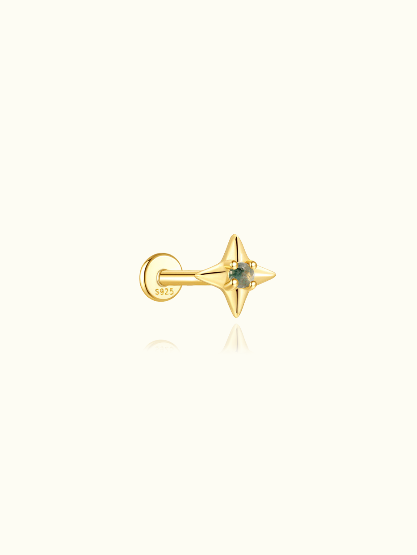 S925 Moss Agate Star Flatback Stud
