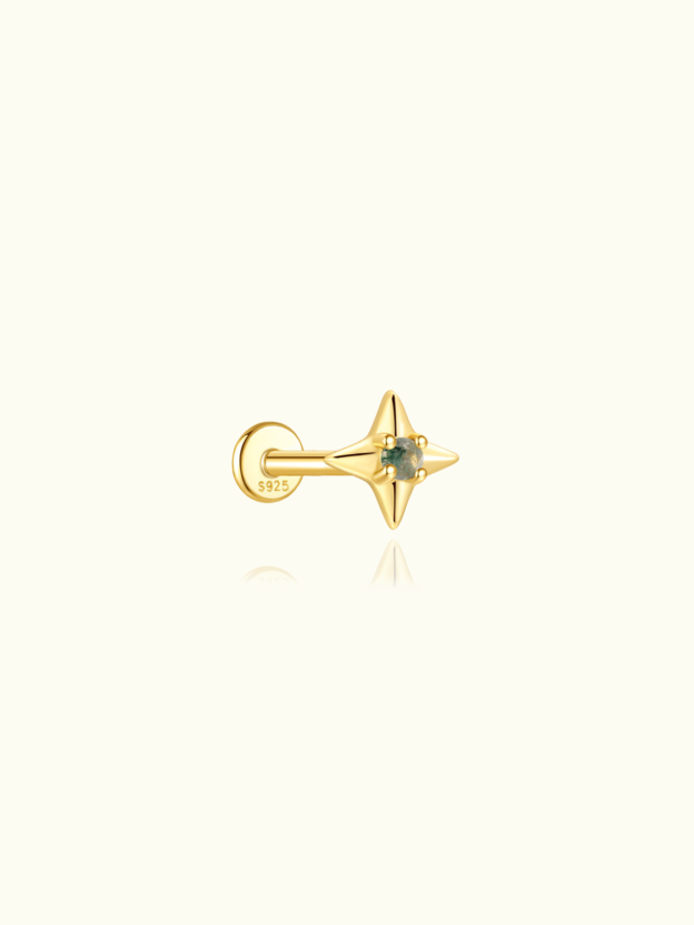 S925 Moss Agate Star Flatback Stud
