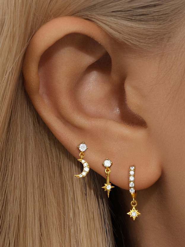 Olara Fashion Design Star Moon 3 Piece Set Earrings-Olarajewelry