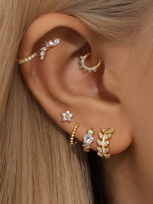 S925 Marquise Zircon Flower Ear Piercing Stud-Olarajewelry