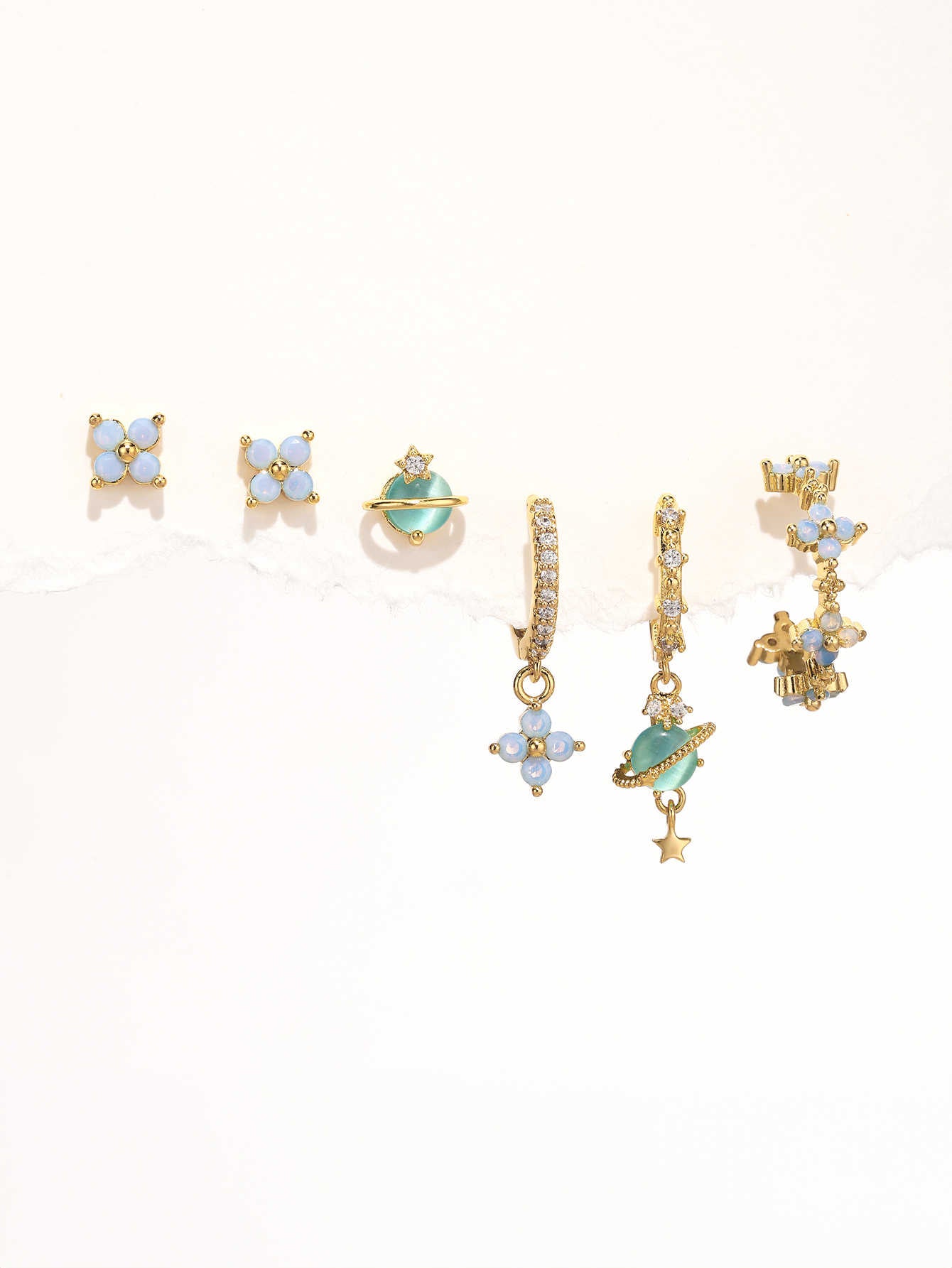 Olara Blue Opal Flower 6-Piece Earring Set-Olarajewelry
