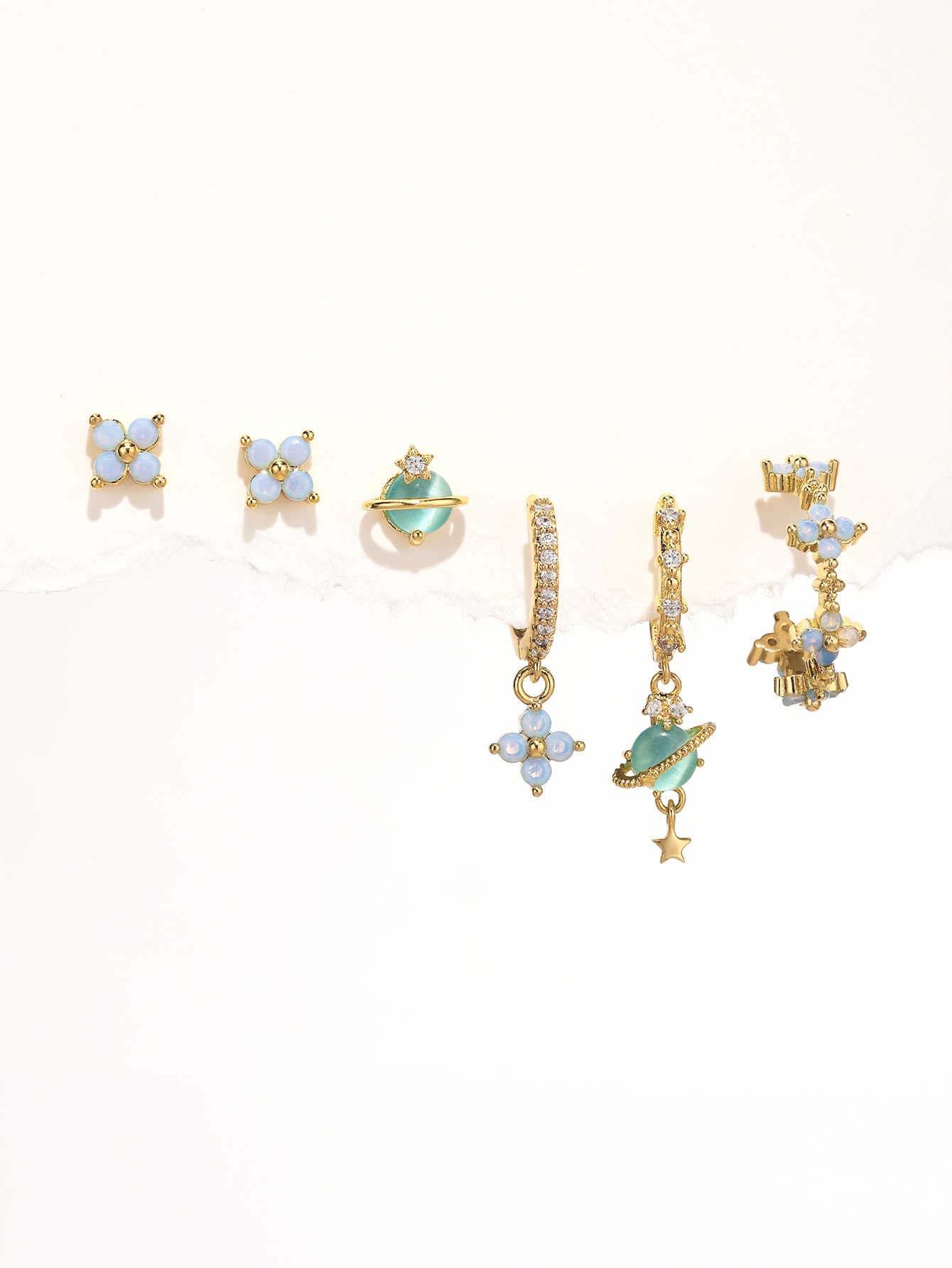 Olara Blue Opal Flower 6-Piece Earring Set-Olarajewelry