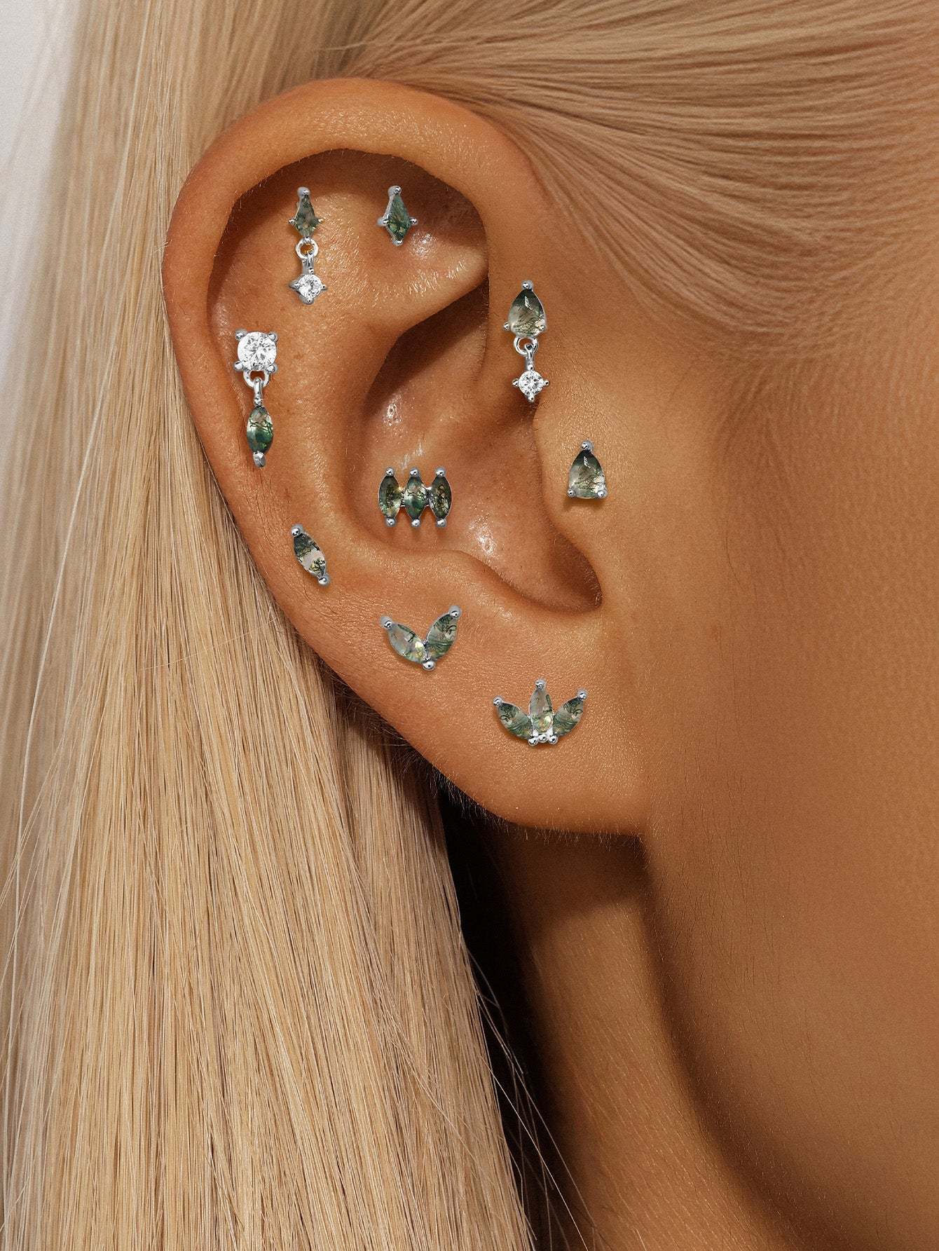 S925 Natural Water Plant Agate Earring Series-Olarajewelry