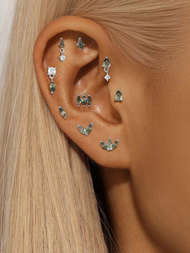S925 Natural Water Plant Agate Earring Series-Olarajewelry