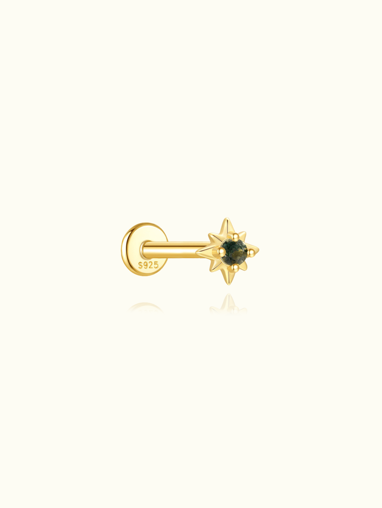 S925 Moss Agate Sun Flatback Stud