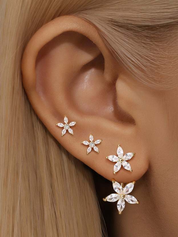 Spliced Flower Double Wear Earrings-Olarajewelry