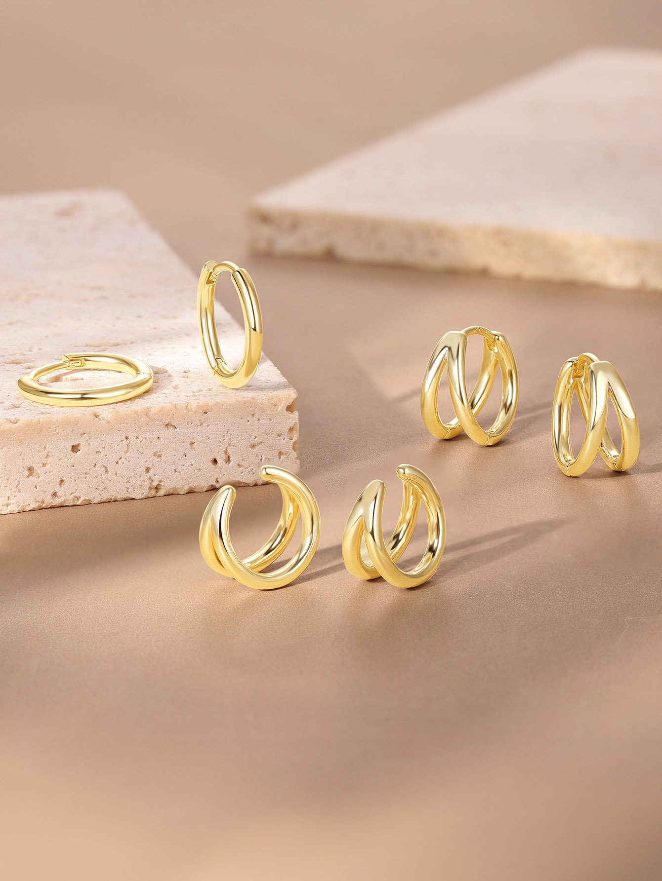 Olara Personalized double-layer smooth hoop earrings set-Olarajewelry