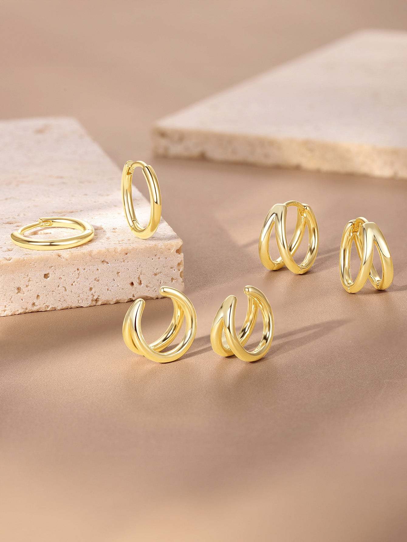Olara Personalized double-layer smooth hoop earrings set-Olarajewelry