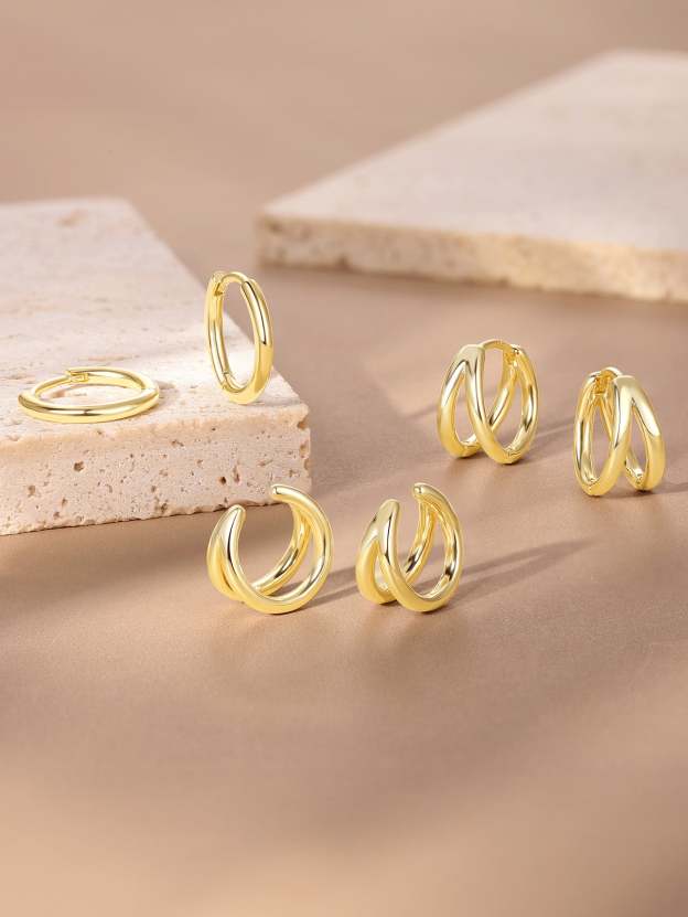 Olara Personalized double-layer smooth hoop earrings set-Olarajewelry